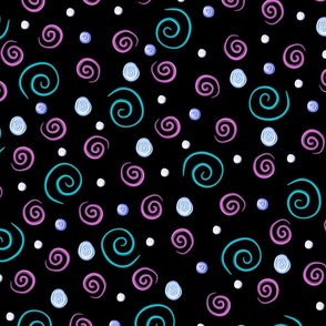 Aqua and Purple Swirls on Black 
