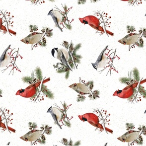 Winter Holiday Birds with Evergreens Tea Towel