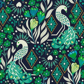 Art Deco Peacocks - Emerald Regular