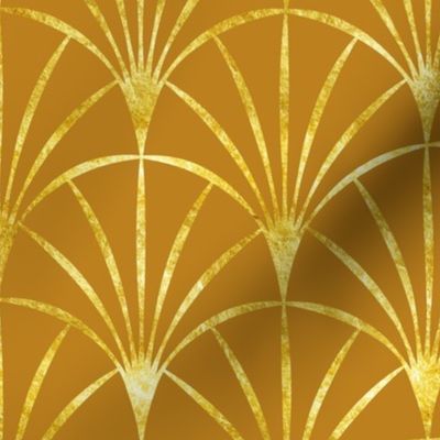 Art Deco gold thin fans mustard yellow