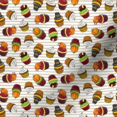(1" scale) Thanksgiving cupcakes - beige stripes - C22