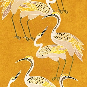 Deco Cranes, Brightened Gold, Large Scale