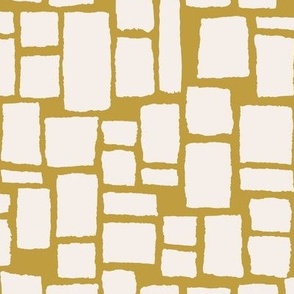 Small (1.5") || Mustard & White || Ivory on Yellow || Monochromatic Handdrawn Brick Wall