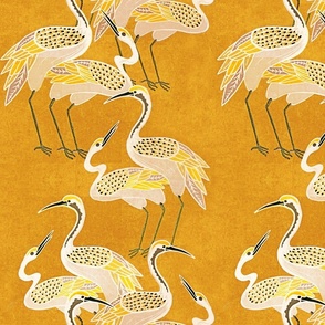 Deco Cranes, Brightened Gold, 12in x 17.78in repeat scale