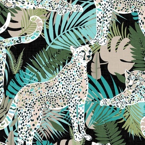Cheetahs and Plants - Teal Jungle / Large