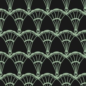 1920s Scallop - Medium - Green, Black - Art Deco Tansy Collection