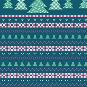 Christmas Tree Sweater in Dark Blue, Purple, Turquoise, and Cream