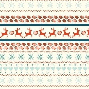 Reindeer Christmas Sweater in Cream, Red, Dark and Light Blue