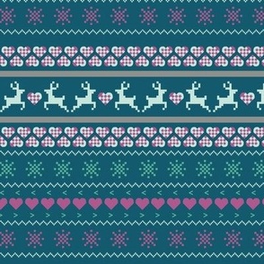 Reindeer Christmas Sweater in Dark Blue, Purple, and Turquoise