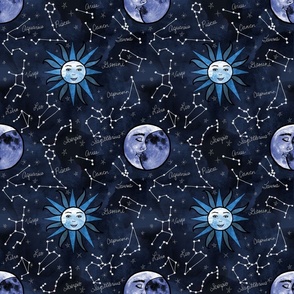 Celestial Star Signs in Cool Blue Tones 