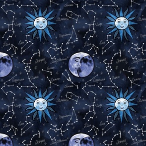 Celestial Star Signs in Cool Blue Tones (large scale)  