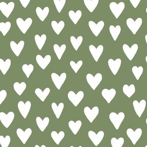 Hearts || Hand Drawn Hearts|| White Hearts on Green by Sarah Price 