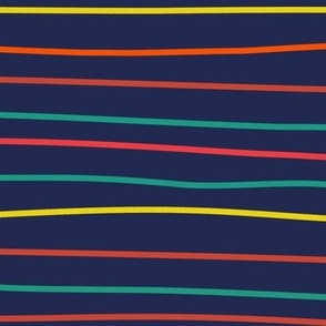 Hand drawn wobbly stripes navy turquoise red yellow