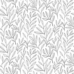 Leaves and Stems Line Work || Black on White by Sarah Price
