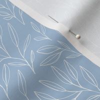 Leaves and Stems Line Work || White on Sky Blue by Sarah Price