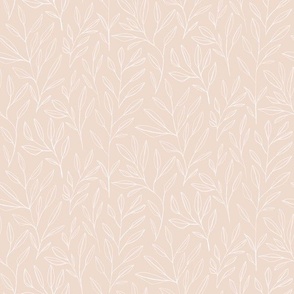 Leaves and Stems Line Work || White on Blush by Sarah Price Medium Scale Perfect for bags, clothing and quilts