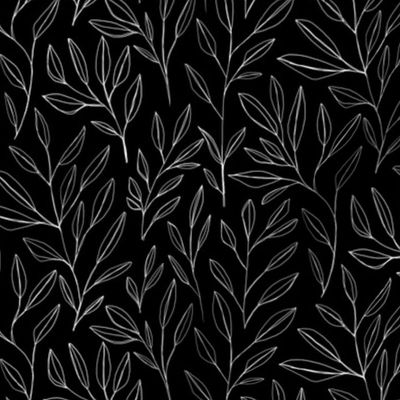 Leaves and Stems Line Work || White on Black by Sarah Price