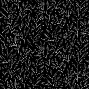 Leaves and Stems Line Work || White on Black by Sarah Price