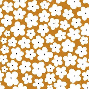 Daisy || White Daisies on Desert Sun Orange || Daisy Age Collection by Sarah Price