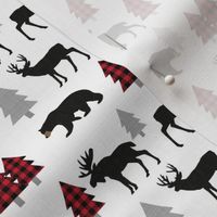 Woodland Animals Bear Moose & Deer (smaller) Red + Black Buffalo Plaid Baby Nursery Kids Children Baby Bedding