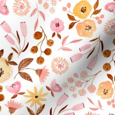 Sweet Baby Floral – Pink Blush Yellow Flowers, 12” repeat