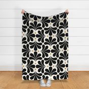 In Bloom Art Deco Geometric Floral- Classic Minimalist Flowers- Neutral Mid Century Modern Wallpaper- 20s- 70s Vintage- Natural Background- Black- Mustard Petal Solids Coordinate Extra Large