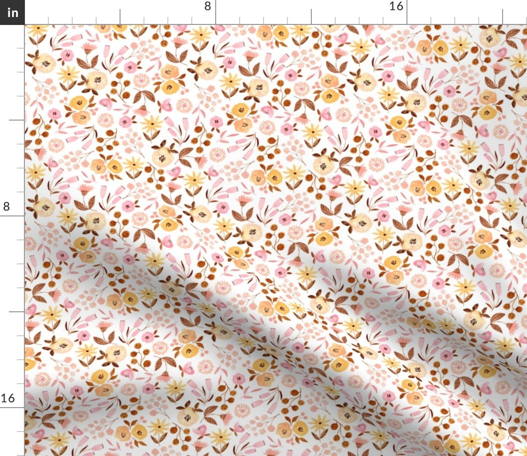 Sweet Baby Floral – Pink Blush Yellow Flowers, 6” repeat