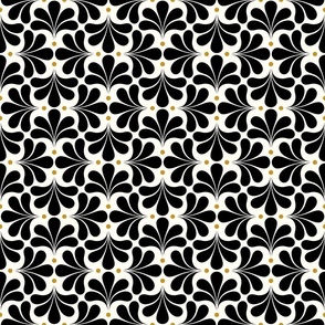 In Bloom Art Deco Geometric Floral- Classic Minimalist Flowers- Neutral Mid Century Modern Wallpaper- 20s- 70s Vintage- Natural Background- Black- Mustard Petal Solids Coordinate sMini