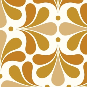 In Bloom Art Deco Geometric Floral- Classic Minimalist Flowers- Neutral Mid Century Modern Wallpaper- 20s- 70s Vintage- Natural Background- Desert Sun- Mustard- Honey Petal Large