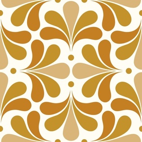 In Bloom Art Deco Geometric Floral- Classic Minimalist Flowers- Neutral Mid Century Modern Wallpaper- 20s- 70s Vintage- Natural- Mustard- Desert Sun- Honey- Gold Medium  