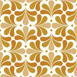 In Bloom Art Deco Geometric Floral- Classic Minimalist Flowers- Neutral Mid Century Modern Wallpaper- 20s- 70s Vintage- Natural- Mustard- Desert Sun- Honey- Gold Small