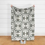 In Bloom Art Deco Geometric Floral- Classic Minimalist Flowers- Neutral Mid Century Modern Wallpaper- 20s- 70s Vintage- Pewter Gray Background- Natural- Honey Petal Solids Coordinate Extra Large