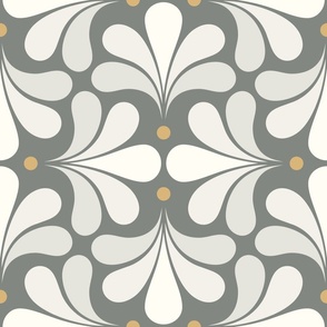 In Bloom Art Deco Geometric Floral- Classic Minimalist Flowers- Neutral Mid Century Modern Wallpaper- 20s- 70s Vintage- Pewter Gray Background- Natural- Honey Petal Solids Coordinate Medium