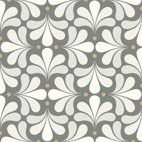 In Bloom Art Deco Geometric Floral- Classic Minimalist Flowers- Neutral Mid Century Modern Wallpaper- 20s- 70s Vintage- Pewter Gray Background- Natural- Honey Petal Solids Coordinate Small