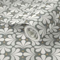 In Bloom Art Deco Geometric Floral- Classic Minimalist Flowers- Neutral Mid Century Modern Wallpaper- 20s- 70s Vintage- Pewter Gray Background- Natural- Honey Petal Solids Coordinate sMini