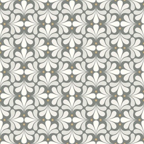 In Bloom Art Deco Geometric Floral- Classic Minimalist Flowers- Neutral Mid Century Modern Wallpaper- 20s- 70s Vintage- Pewter Gray Background- Natural- Honey Petal Solids Coordinate sMini