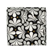 In Bloom Art Deco Geometric Floral- Classic Minimalist Flowers- Neutral Mid Century Modern Wallpaper- 20s- 70s Vintage- Black Background- Natural- Mustard Petal Solids Coordinate Large