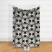 In Bloom Art Deco Geometric Floral- Classic Minimalist Flowers- Neutral Mid Century Modern Wallpaper- 20s- 70s Vintage- Black Background- Natural- Mustard Petal Solids Coordinate Large