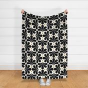 In Bloom Art Deco Geometric Floral- Classic Minimalist Flowers- Neutral Mid Century Modern Wallpaper- 20s- 70s Vintage- Black Background- Natural- Mustard Petal Solids Coordinate Medium