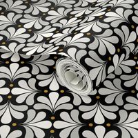 In Bloom Art Deco Geometric Floral- Classic Minimalist Flowers- Neutral Mid Century Modern Wallpaper- 20s- 70s Vintage- Black Background- Natural- Mustard Petal Solids Coordinate sMini