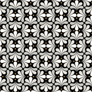 In Bloom Art Deco Geometric Floral- Classic Minimalist Flowers- Neutral Mid Century Modern Wallpaper- 20s- 70s Vintage- Black Background- Natural- Mustard Petal Solids Coordinate sMini