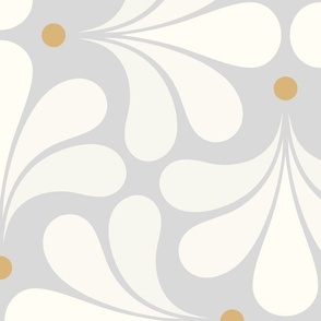 In Bloom Art Deco Geometric Floral- Classic Minimalist Flowers- Neutral Mid Century Modern Wallpaper- 20s- 70s Vintage- Grey- Gray Background- Natural- Honey Petal Solids Coordinate Extra Large