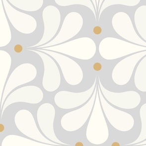 In Bloom Art Deco Geometric Floral- Classic Minimalist Flowers- Neutral Mid Century Modern Wallpaper- 20s- 70s Vintage- Grey- Gray Background- Natural- Honey Petal Solids Coordinate Large