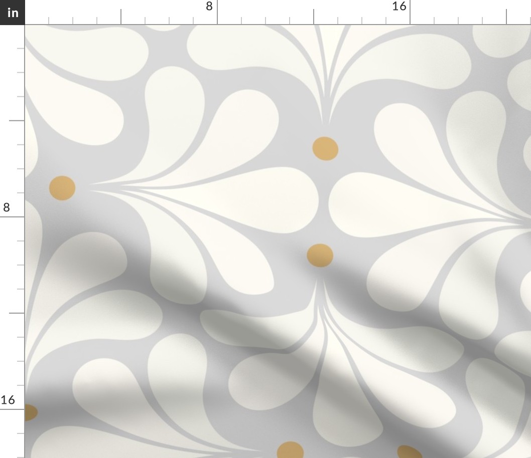 In Bloom Art Deco Geometric Floral- Classic Minimalist Flowers- Neutral Mid Century Modern Wallpaper- 20s- 70s Vintage- Grey- Gray Background- Natural- Honey Petal Solids Coordinate Large