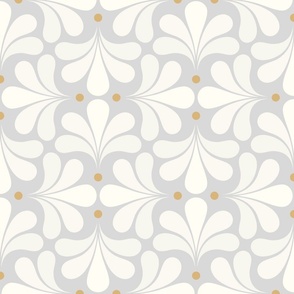 In Bloom Art Deco Geometric Floral- Classic Minimalist Flowers- Neutral Mid Century Modern Wallpaper- 20s- 70s Vintage- Grey- Gray Background- Natural- Honey Petal Solids Coordinate Small