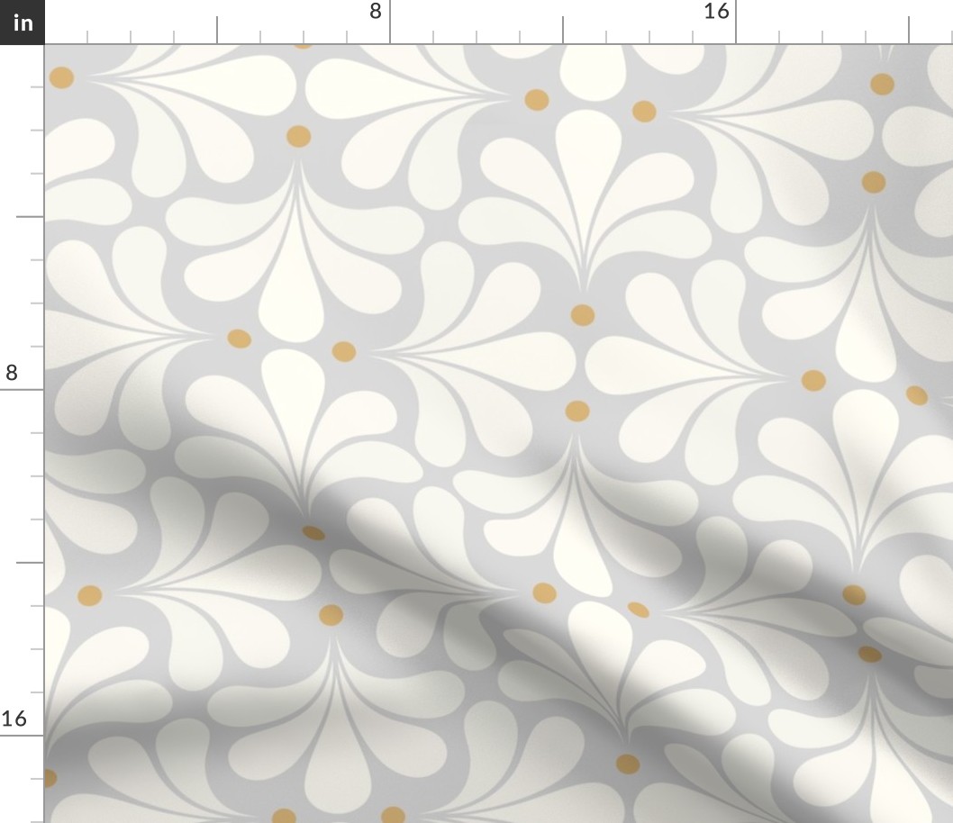 In Bloom Art Deco Geometric Floral- Classic Minimalist Flowers- Neutral Mid Century Modern Wallpaper- 20s- 70s Vintage- Grey- Gray Background- Natural- Honey Petal Solids Coordinate Small