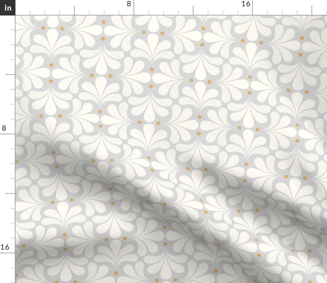 In Bloom Art Deco Geometric Floral- Classic Minimalist Flowers- Neutral Mid Century Modern Wallpaper- 20s- 70s Vintage- Grey- Gray Background- Natural- Honey Petal Solids Coordinate sMini