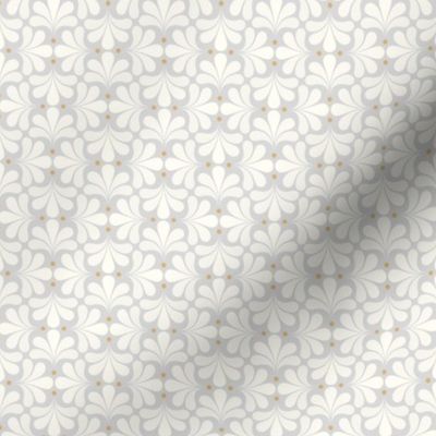 In Bloom Art Deco Geometric Floral- Classic Minimalist Flowers- Neutral Mid Century Modern Wallpaper- 20s- 70s Vintage- Grey- Gray Background- Natural- Honey Petal Solids Coordinate ssMicro