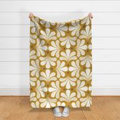 In Bloom Art Deco Geometric Floral- Classic Minimalist Flowers- Neutral Mid Century Modern Wallpaper- 20s- 70s Vintage- Mustard Background- Natural- Bark Brown Petal Solids Coordinate ExtraL