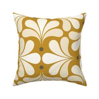In Bloom Art Deco Geometric Floral- Classic Minimalist Flowers- Neutral Mid Century Modern Wallpaper- 20s- 70s Vintage- Mustard Background- Natural- Bark Brown Petal Solids Medium